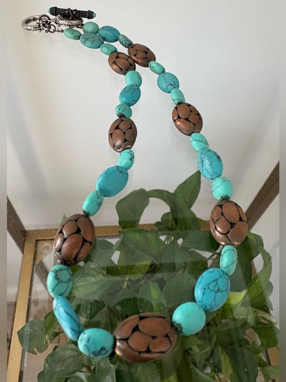 Vintage 20 inch Turquoise and Copper Boho Inspired Necklace